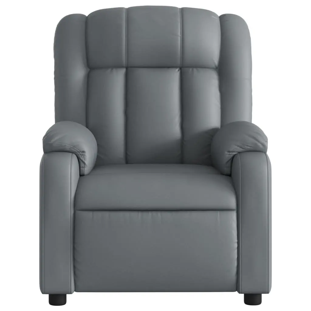 Massage Recliner Chair Faux Leather Grey Manual Recline Vibration Armchair
