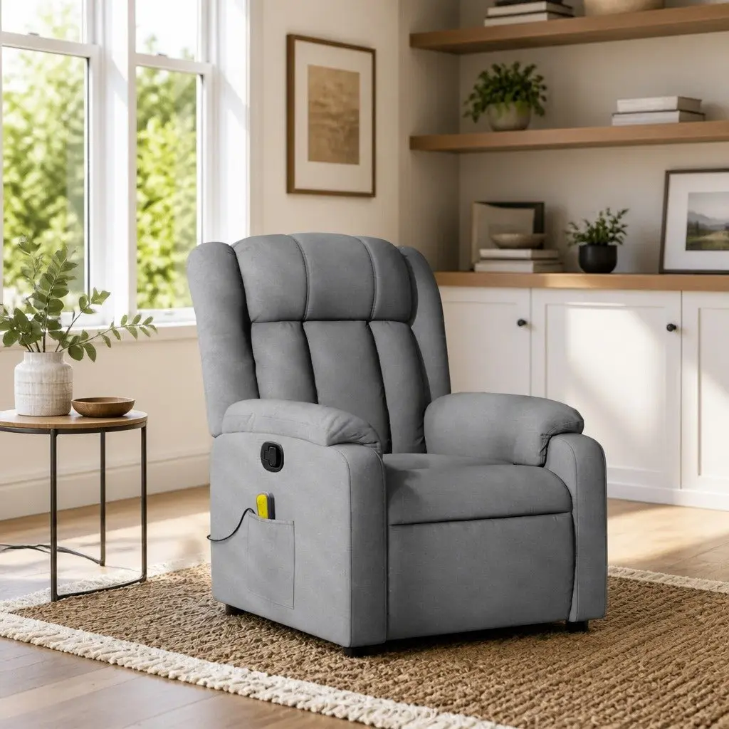 Massage Recliner Chair Manual Adjustable Footrest Armchair Grey Fabric Relaxing