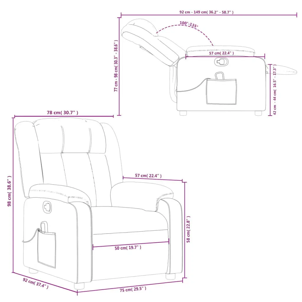 Massage Recliner Chair Manual Adjustable Footrest Armchair Grey Fabric Relaxing