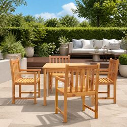 Outdoor Garden Chairs Set of 4 Brown Wooden Seating Armrests Backrest Patio