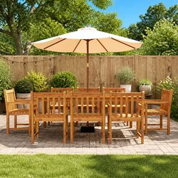 9 Piece Garden Dining Set Solid Acacia Wood Outdoor Furniture Brown