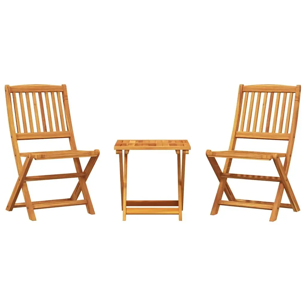 3 Piece Outdoor Folding Dining Set Solid Acacia Wood Brown Compact Garden Furniture
