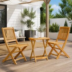 Folding Garden Dining Set 3 Piece Outdoor Patio Table Chairs Wooden Acacia