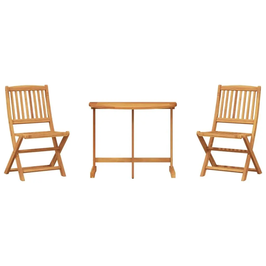 Folding Bistro Set 3 Piece Solid Acacia Wood Outdoor Dining Table and Chairs Brown