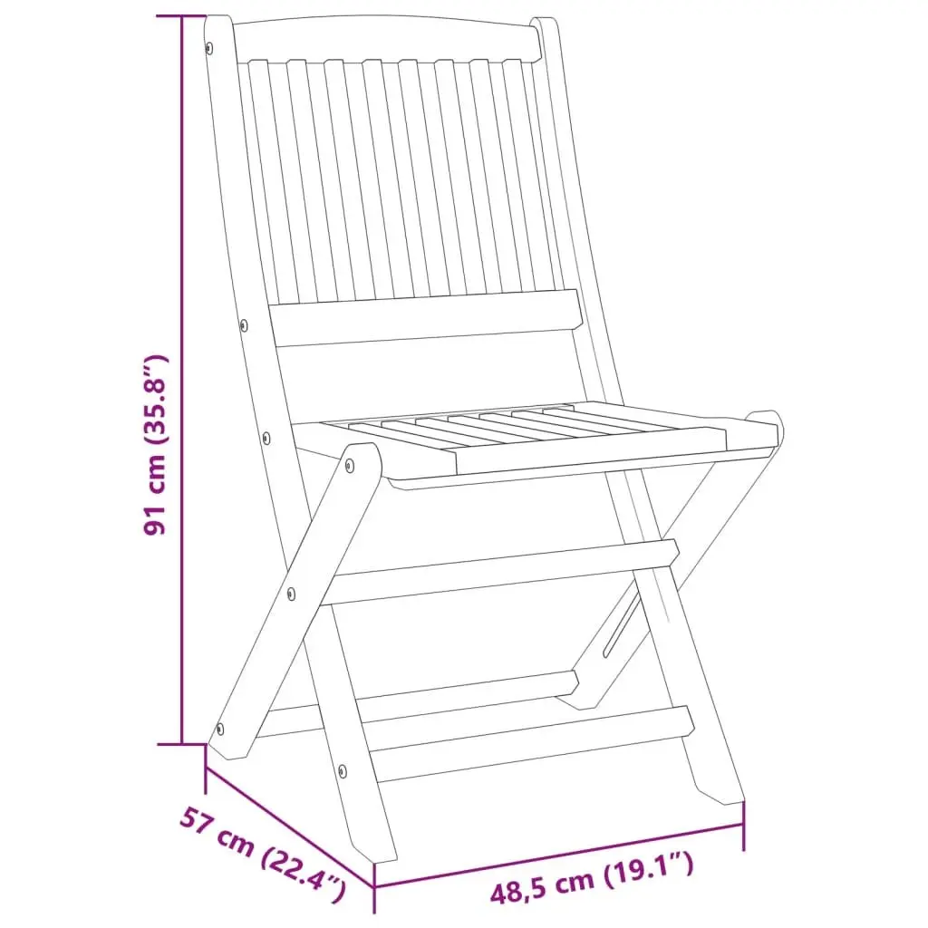Folding Bistro Set 3 Piece Solid Acacia Wood Outdoor Dining Table and Chairs Brown