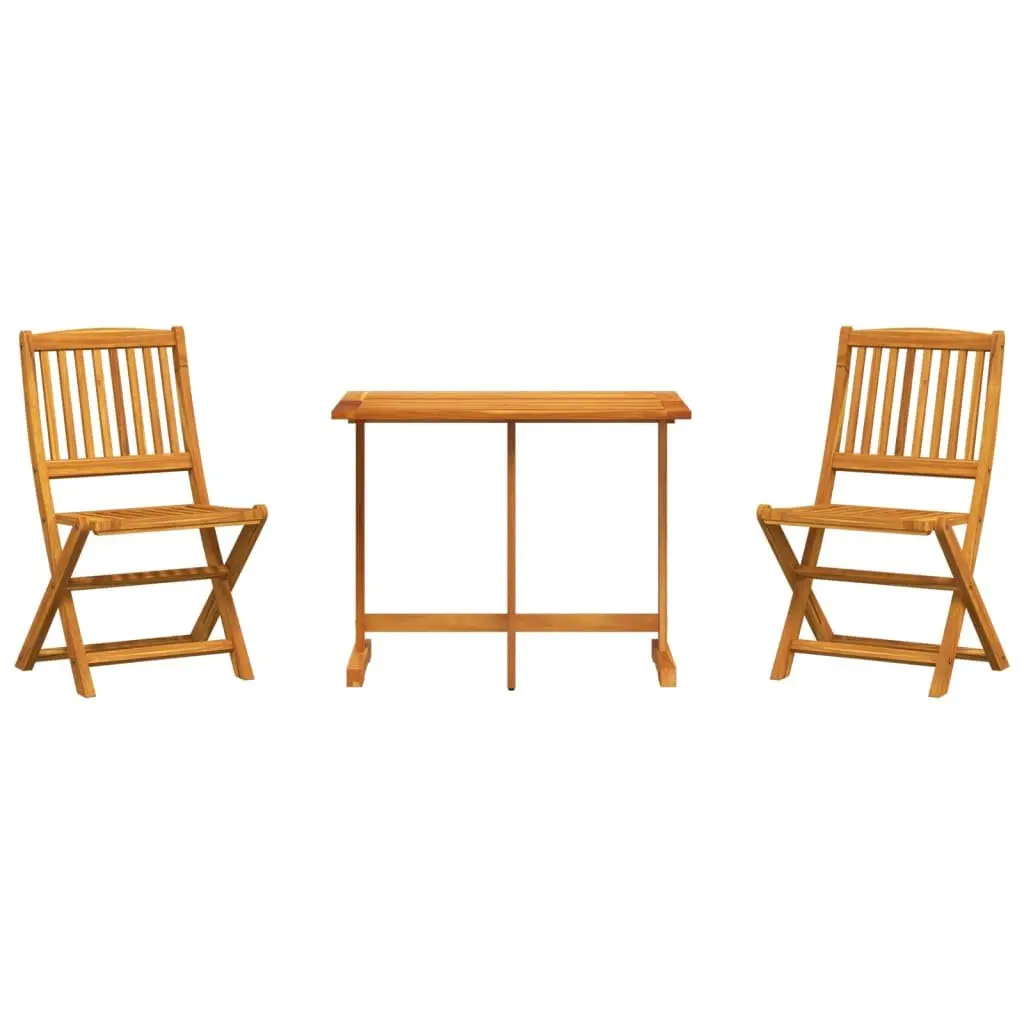 Folding Garden Dining Set Solid Acacia Wood 3 Piece Brown Outdoor Bistro Table Chairs