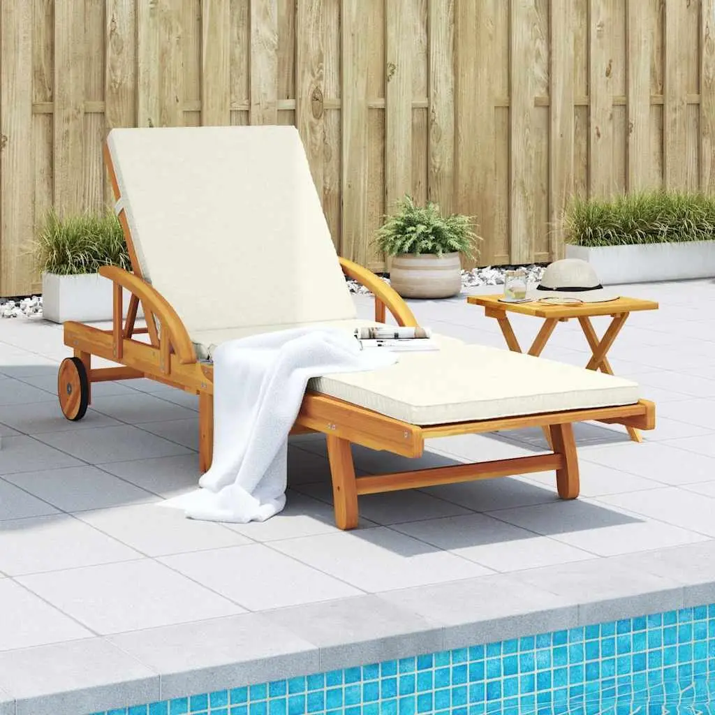 Sun Lounger Solid Acacia Wood 5-Position Reclining Brown with Cushion Pull-Out Table