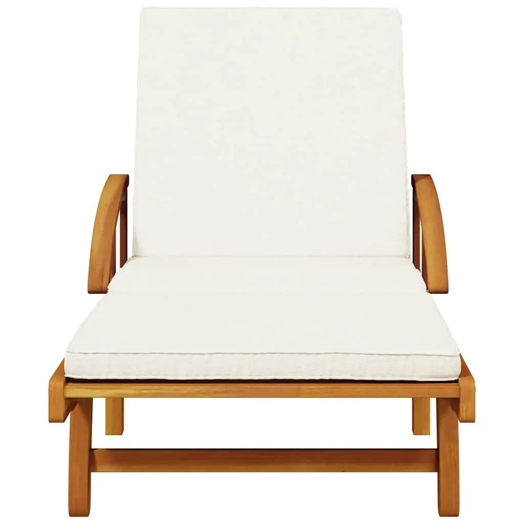Sun Lounger Solid Acacia Wood 5-Position Reclining Brown with Cushion Pull-Out Table