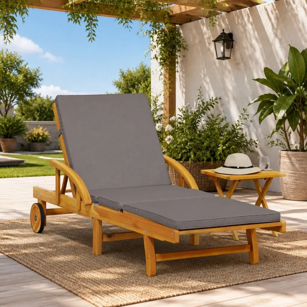 Sun Lounger with Cushion and Storage Table