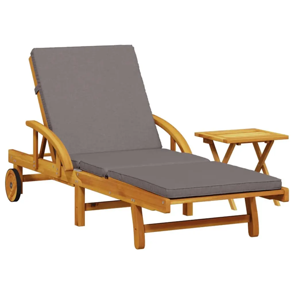 Sun Lounger with Cushion and Storage Table