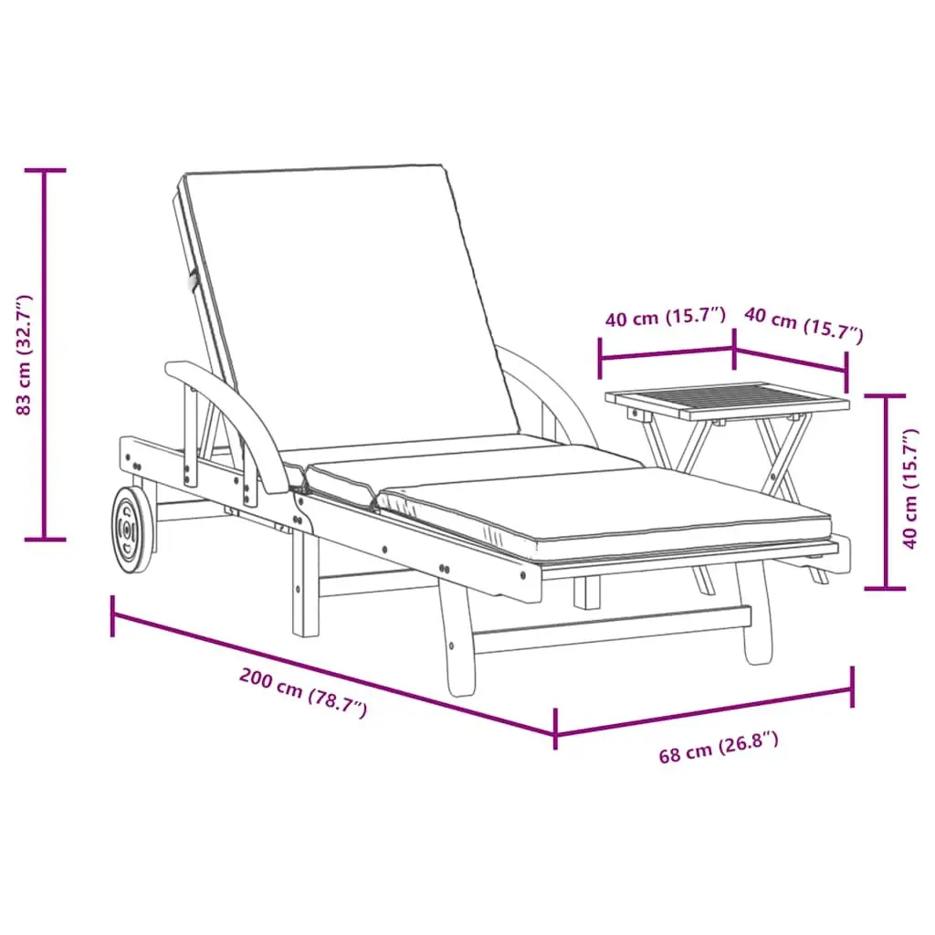 Sun Lounger with Cushion and Storage Table