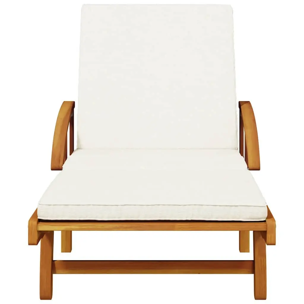 Sun Loungers Set 2 pcs with Pull Out Table Solid Wood Acacia Reclining Outdoor