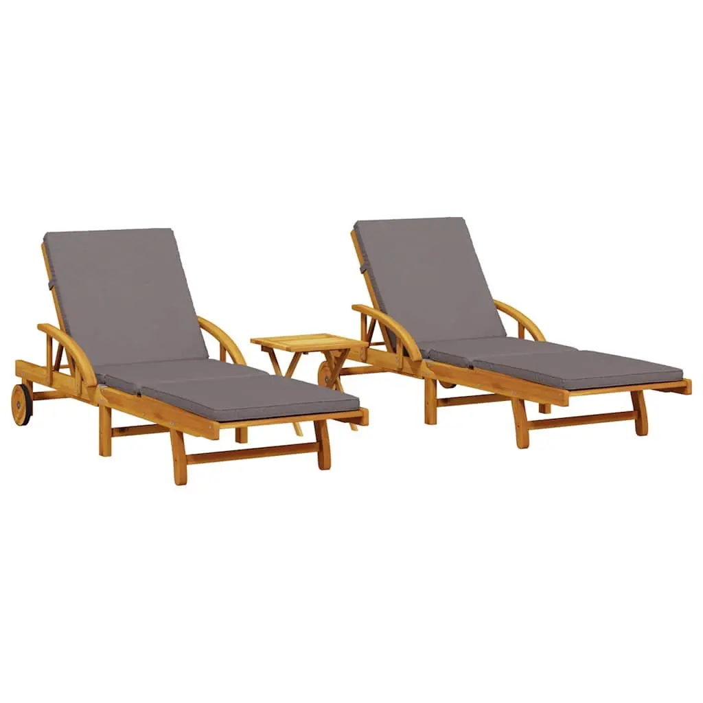 Sun Loungers Set Solid Acacia Wood 2 pcs Brown Outdoor Furniture