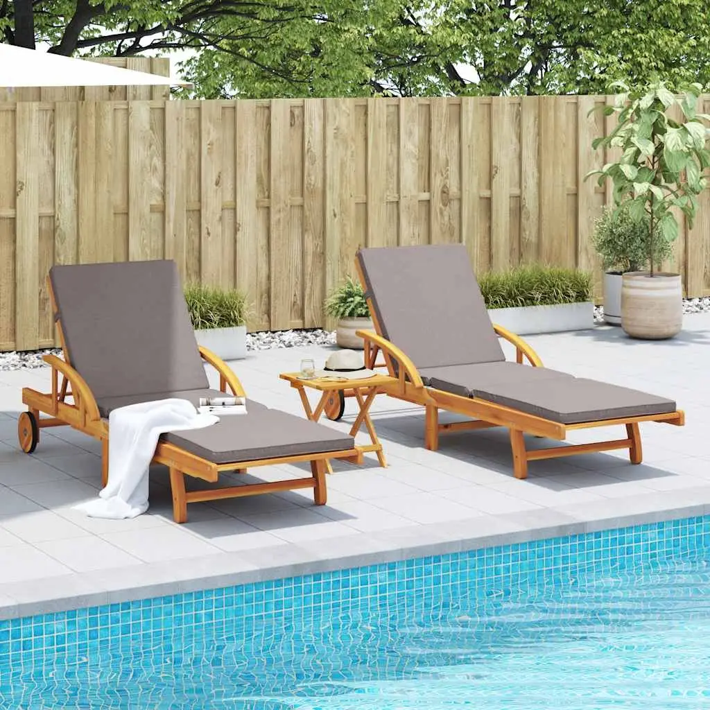 Sun Loungers Set Solid Acacia Wood 2 pcs Brown Outdoor Furniture