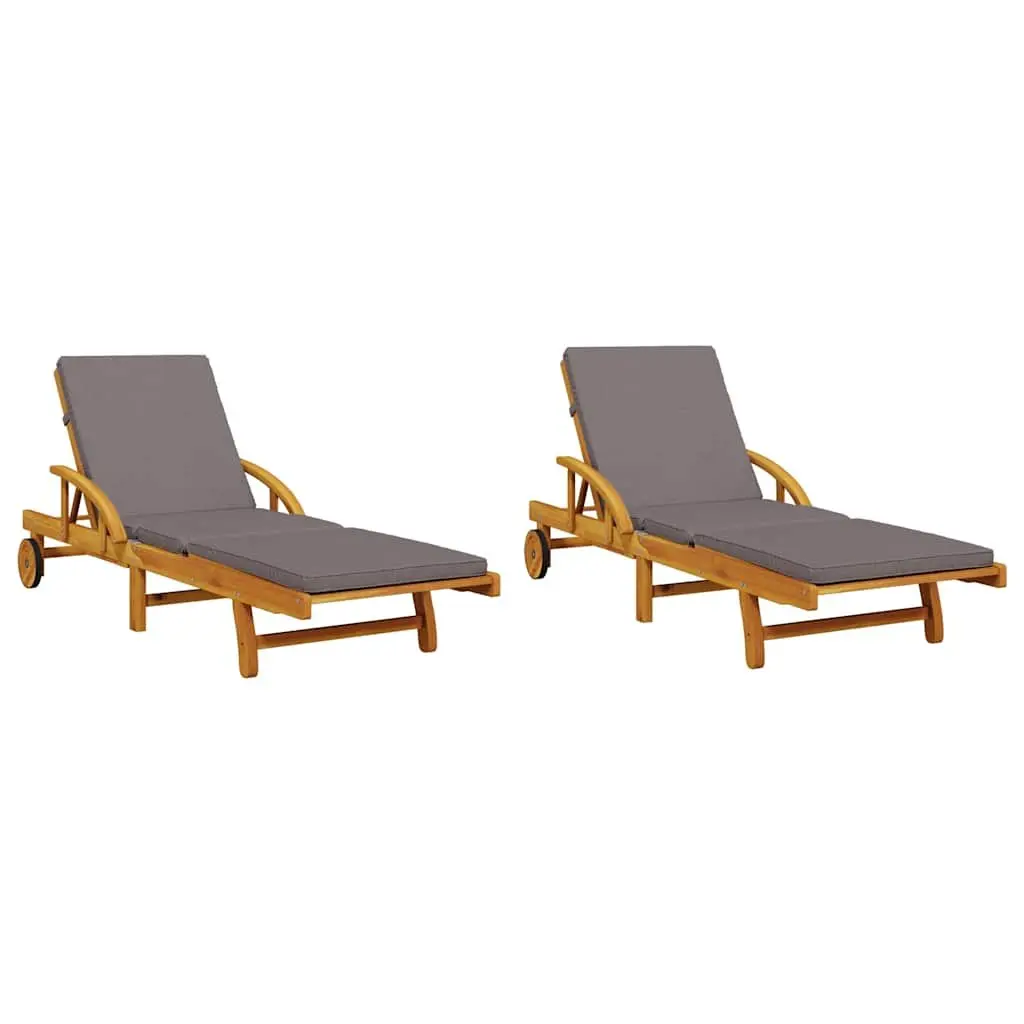 Sun Loungers Set Solid Acacia Wood 2 pcs Brown Outdoor Furniture