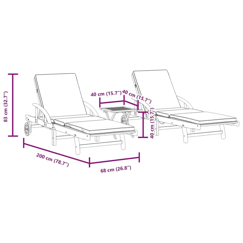 Sun Loungers Set Solid Acacia Wood 2 pcs Brown Outdoor Furniture