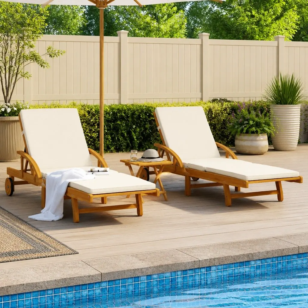 Sun Loungers 2 pcs with Cushions Outdoor Seating Solid Wood Acacia Brown
