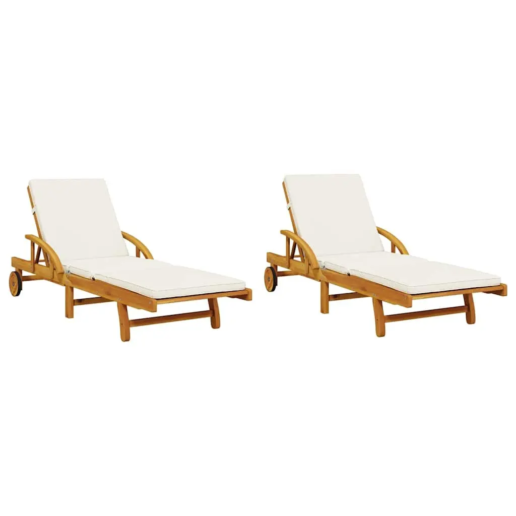 Sun Loungers 2 pcs with Cushions Outdoor Seating Solid Wood Acacia Brown