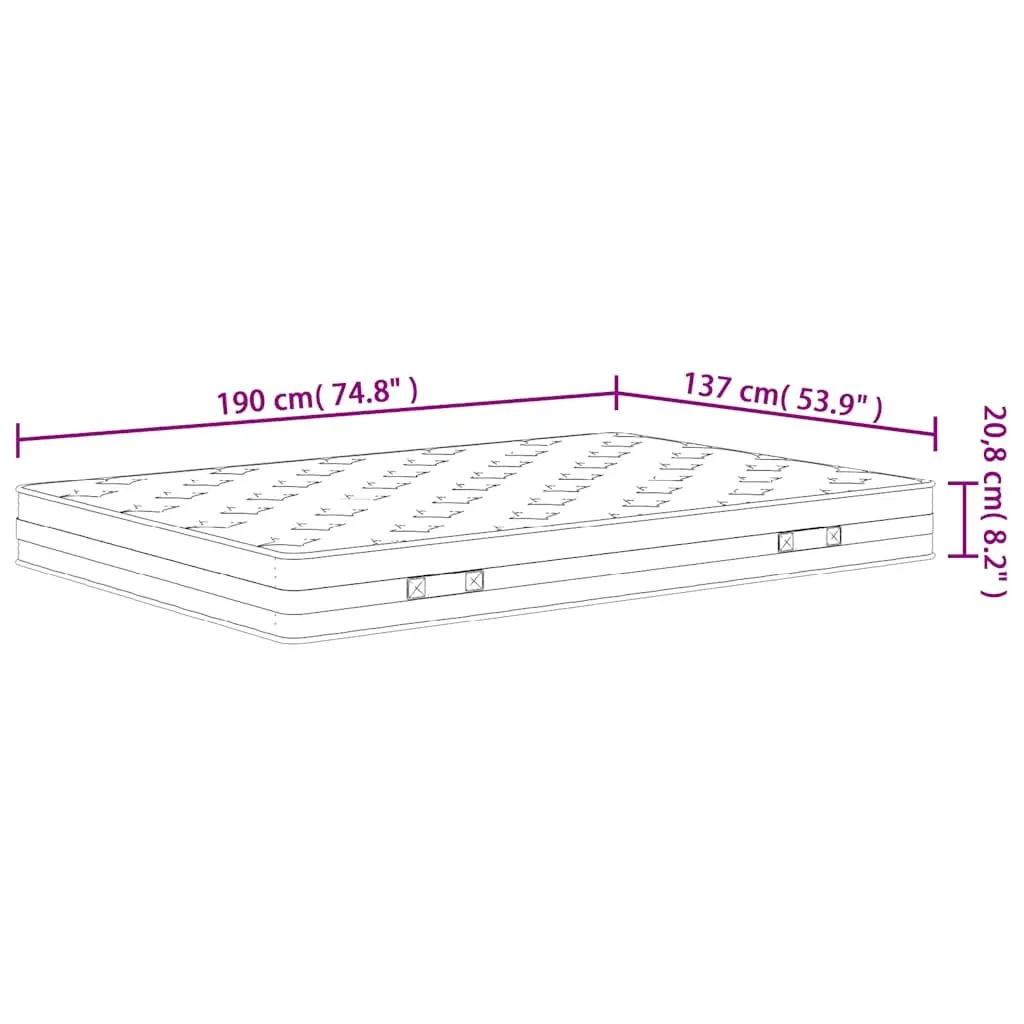 Double Size Bonnell Spring Mattress 137x190cm Foam Layers Medium Firmness White