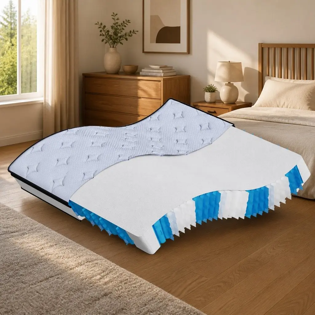 Pocket Spring Mattress White Medium Firmness 152x203cm 7 Zones Support