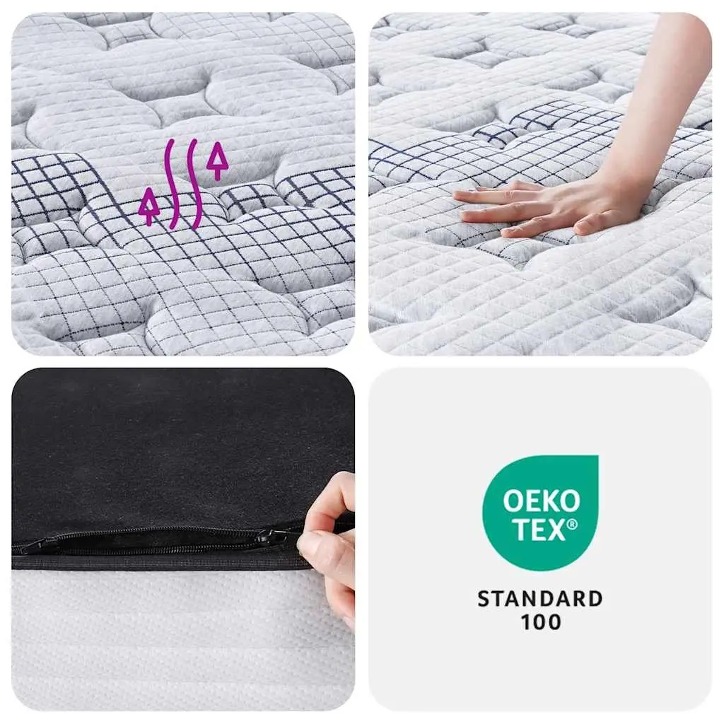 Pocket Spring Mattress White Medium Firmness 152x203cm 7 Zones Support