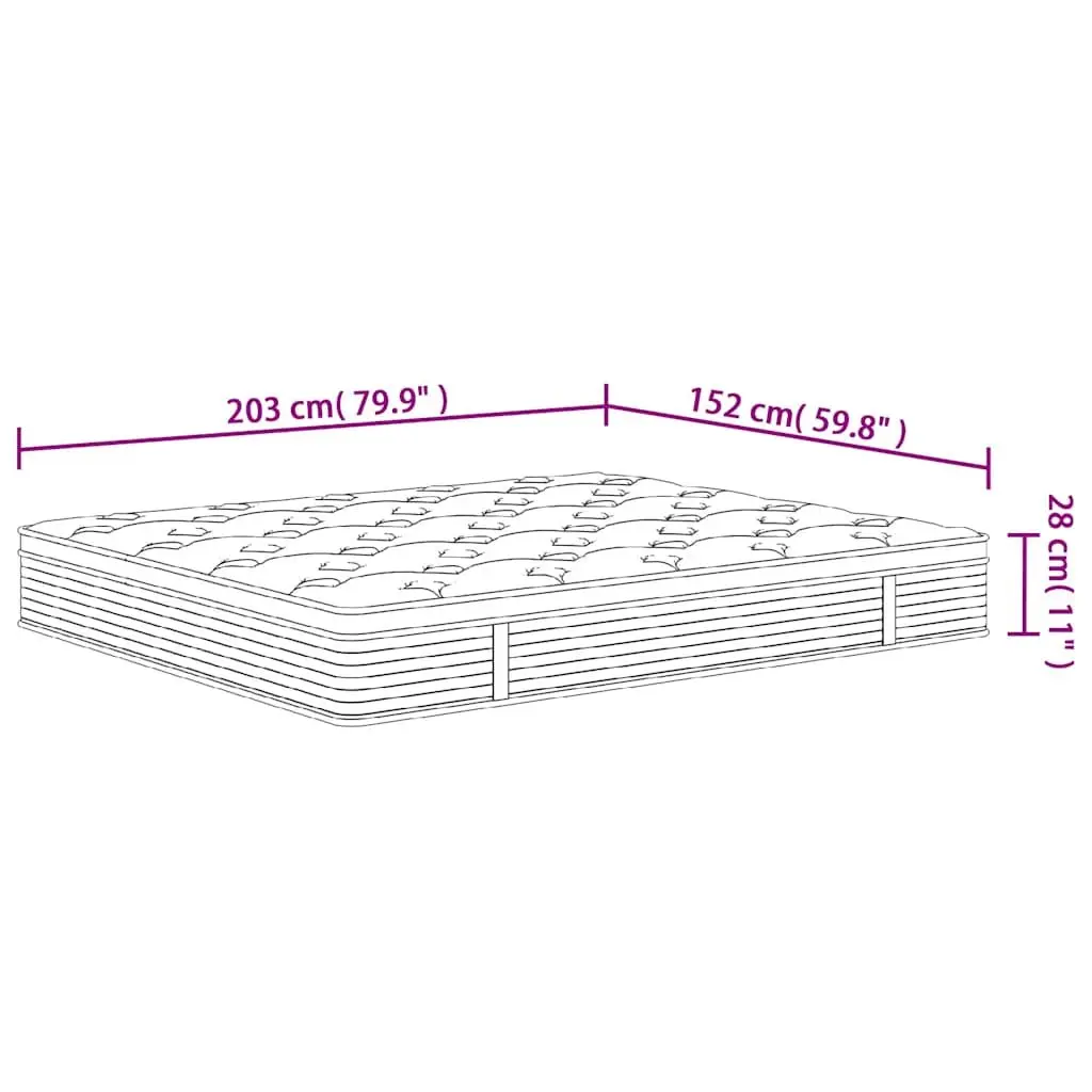 Pocket Spring Mattress White Medium Firmness 152x203cm 7 Zones Support
