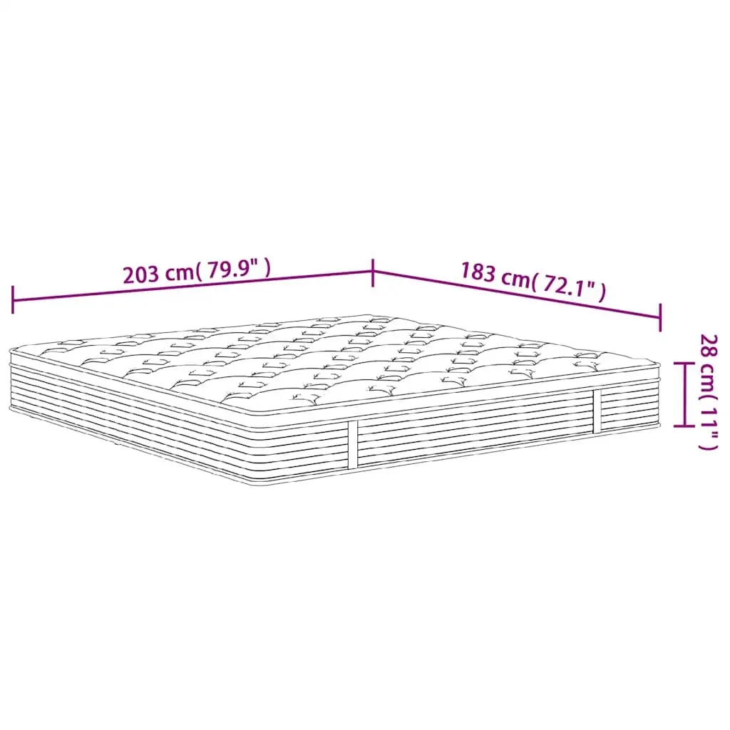 King Size Mattress Pocket Spring 183x203cm Medium Firmness 7 Zone Fabric Cover