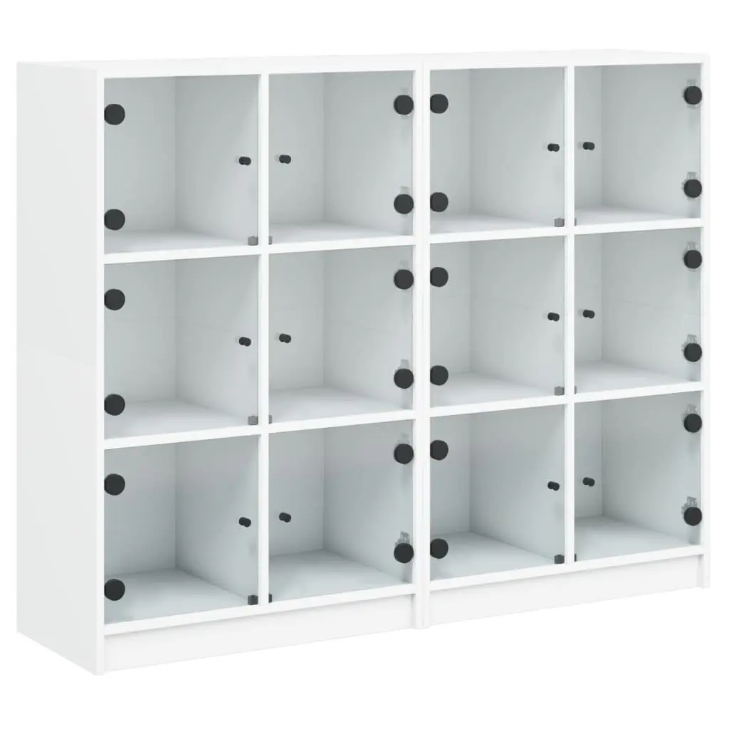 Bookcase Engineered Wood 136L x 37W x 109H cm White with Glass Doors