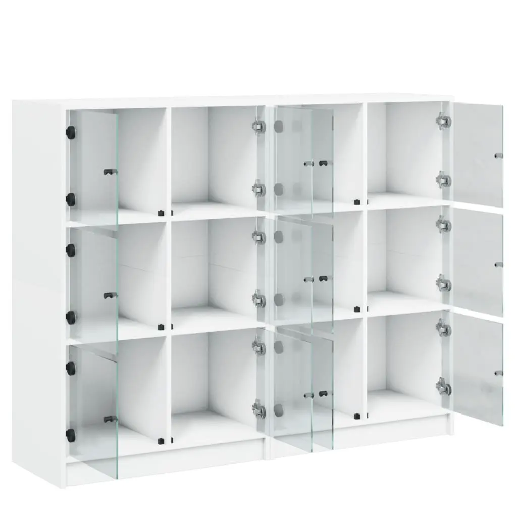 Bookcase Engineered Wood 136L x 37W x 109H cm White with Glass Doors