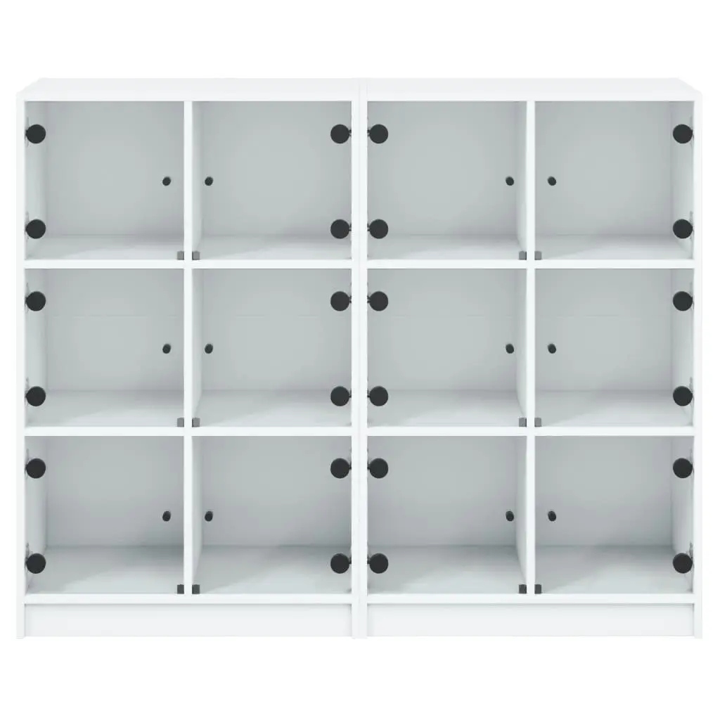 Bookcase Engineered Wood 136L x 37W x 109H cm White with Glass Doors