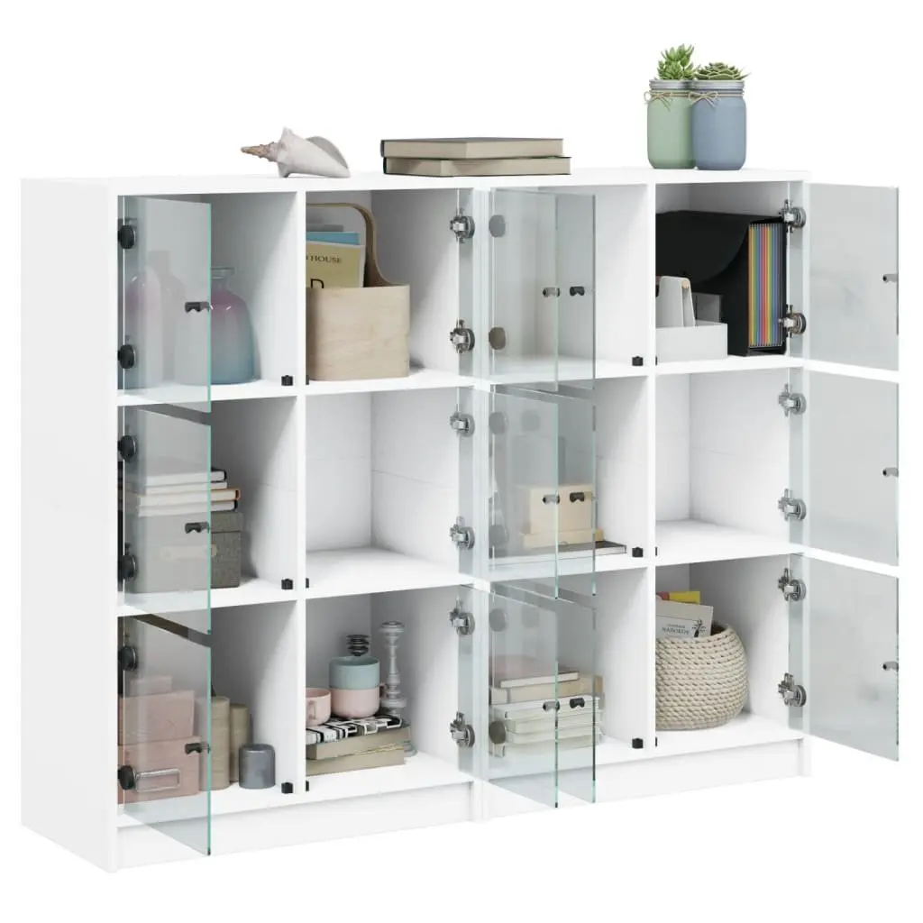 Bookcase Engineered Wood 136L x 37W x 109H cm White with Glass Doors