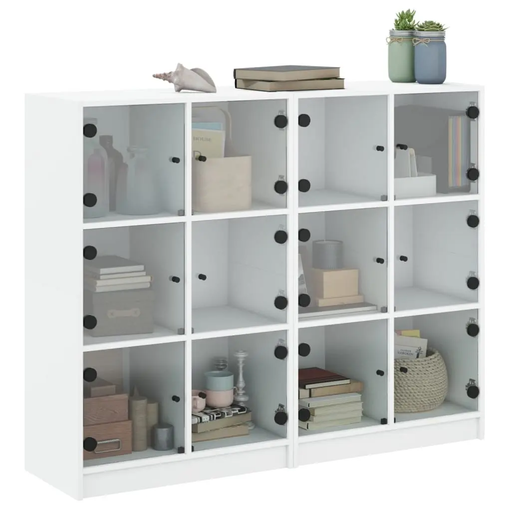 Bookcase Engineered Wood 136L x 37W x 109H cm White with Glass Doors