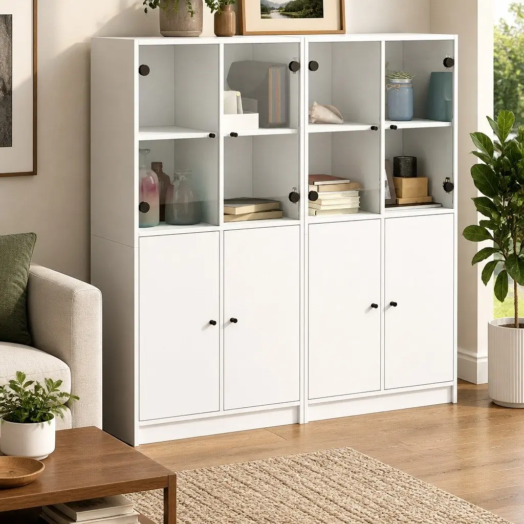 Bookcase Engineered Wood 136W x 37D x 142H cm White with Doors