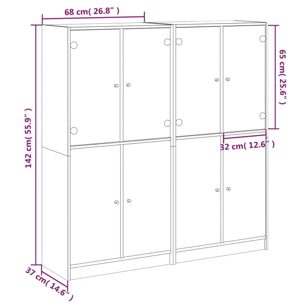 Bookcase Engineered Wood 136W x 37D x 142H cm White with Doors