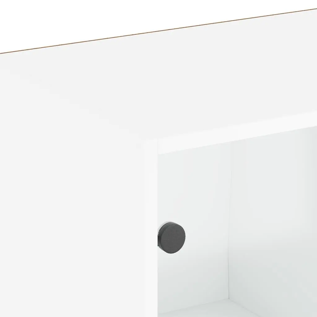 Bookcase Engineered Wood Glass Doors 204x37x75cm White Modern Shelving Unit