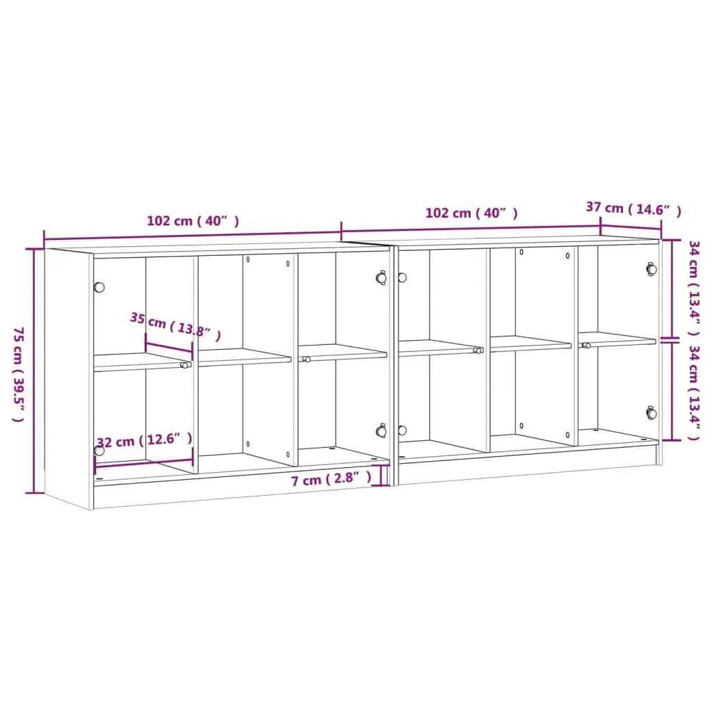 Bookcase Engineered Wood Glass Doors 204x37x75cm White Modern Shelving Unit