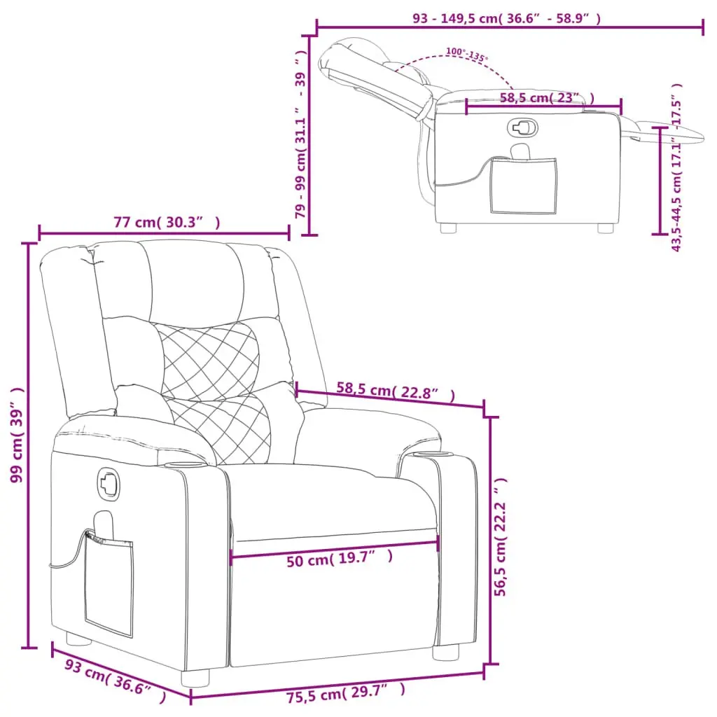 Massage Recliner Chair Grey Fabric Manual Reclining Armchair with Vibration