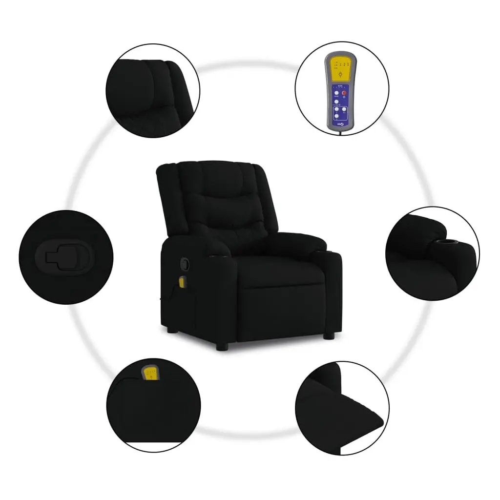 Manual Recliner Chair Fabric Black Vibration Adjustable Massage Armchair