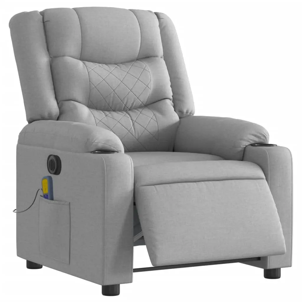 Electric Recliner Chair Adjustable Grey Fabric Vibration Massage Armchair