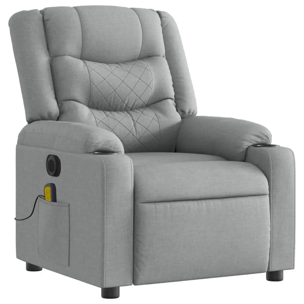 Electric Recliner Chair Adjustable Grey Fabric Vibration Massage Armchair