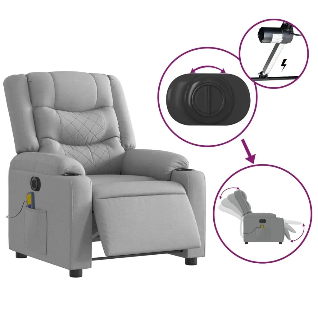 Electric Recliner Chair Adjustable Grey Fabric Vibration Massage Armchair
