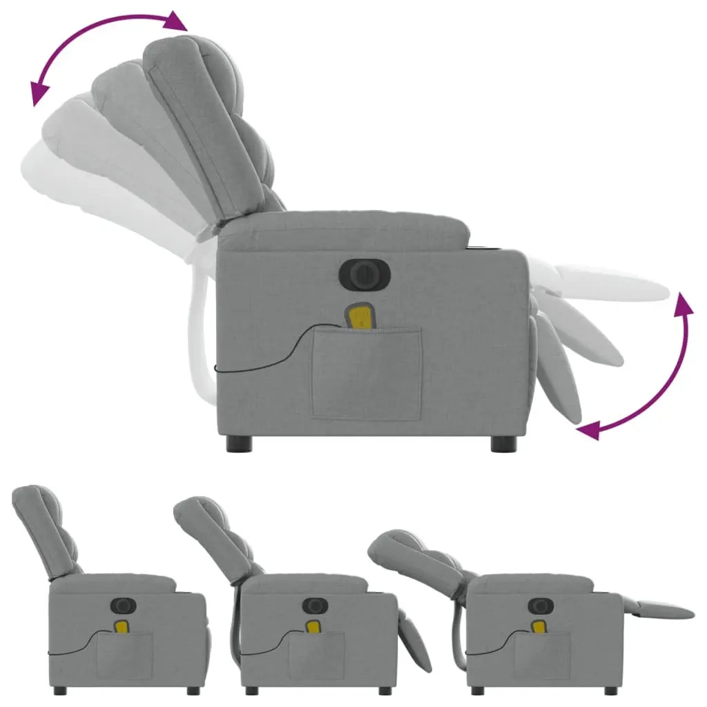 Electric Recliner Chair Adjustable Grey Fabric Vibration Massage Armchair