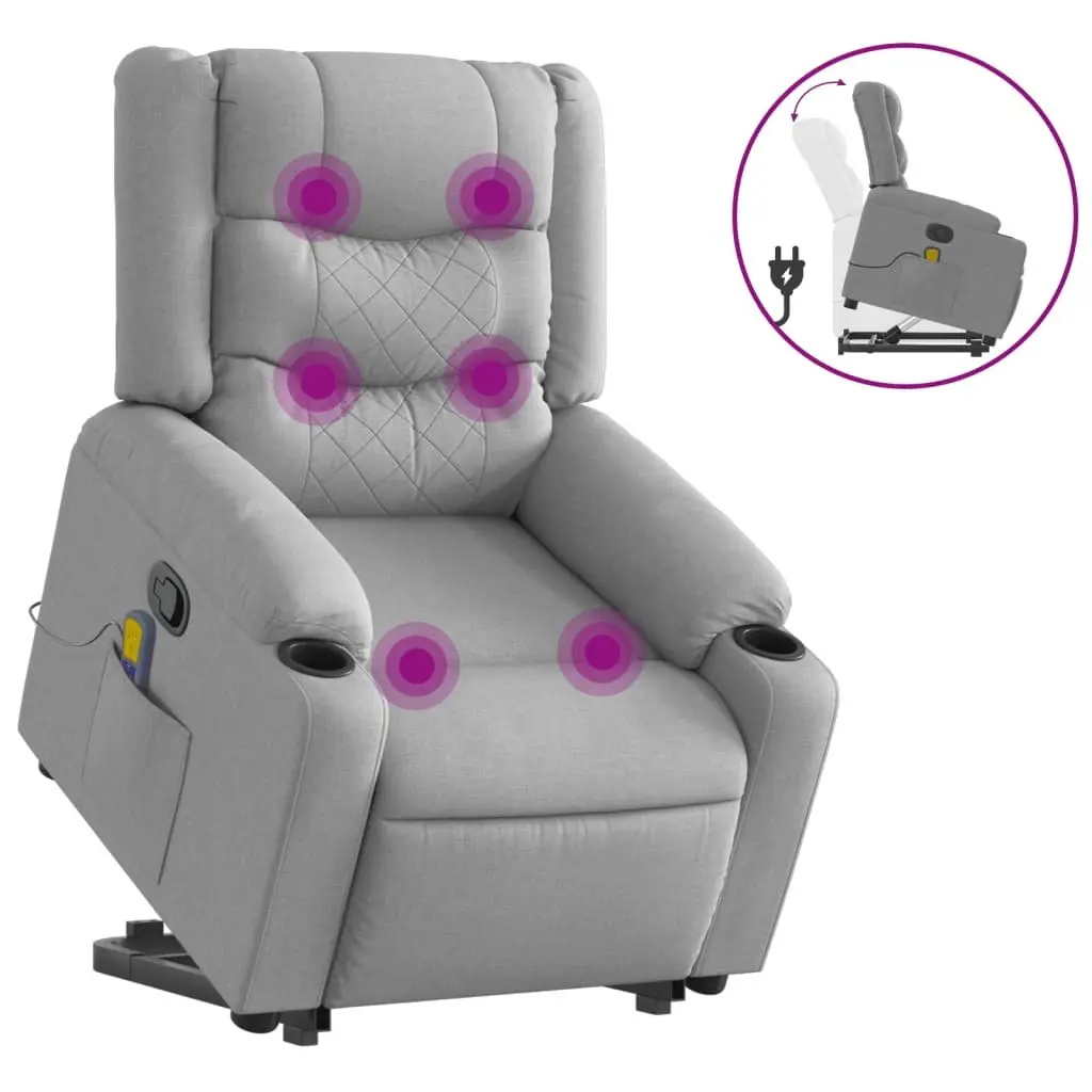 Massage Recliner Chair Fabric Power Lift Function Manual Recline Grey