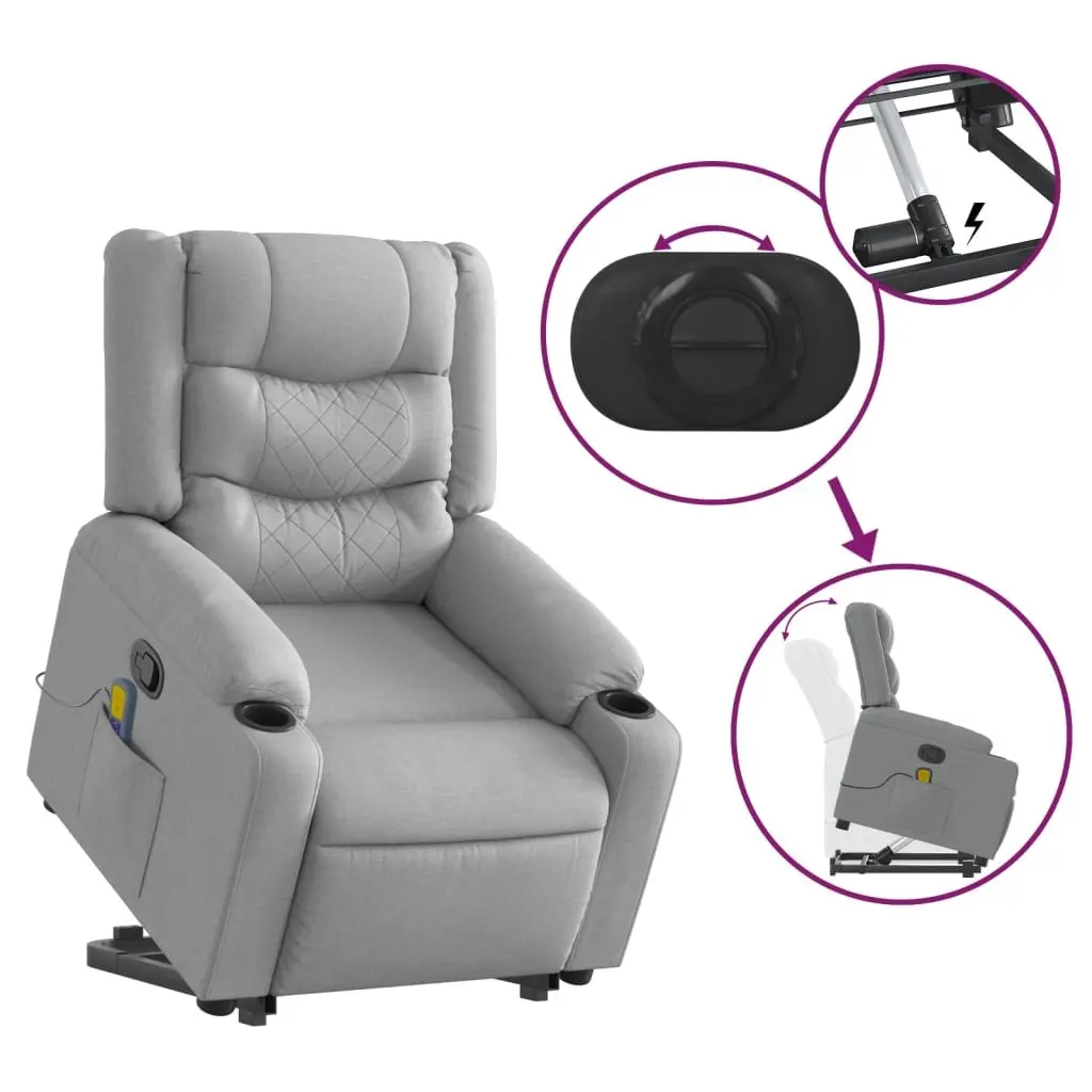 Massage Recliner Chair Fabric Power Lift Function Manual Recline Grey