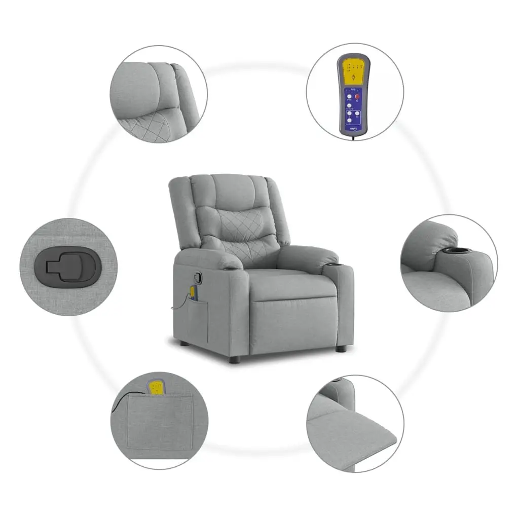 Massage Recliner Chair Fabric Power Lift Function Manual Recline Grey