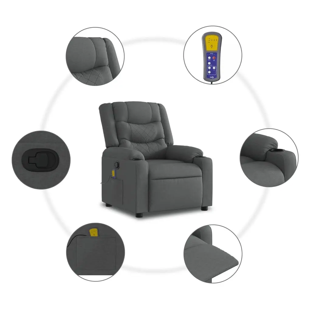 Stand Up Massage Recliner Chair Electric Power Lift Grey Fabric Armchair