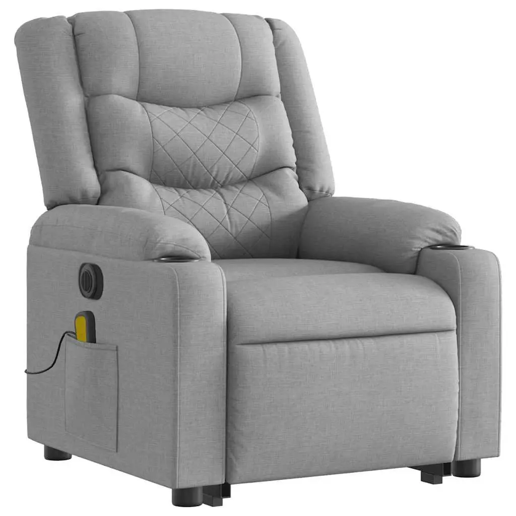 Electric Stand Up Massage Recliner Chair Light Grey Fabric Lift Armchair