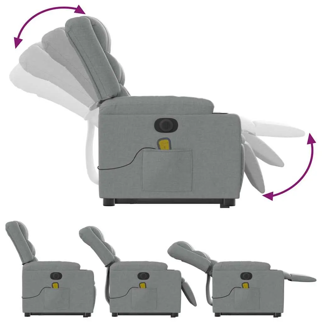 Electric Stand Up Massage Recliner Chair Light Grey Fabric Lift Armchair