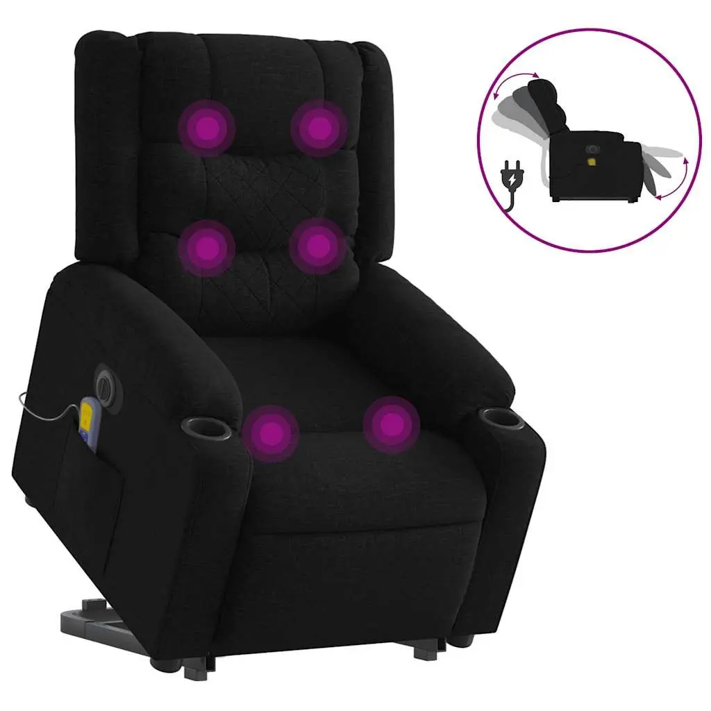 Electric Massage Recliner Chair Lift Function Black Fabric for Elderly Comfort