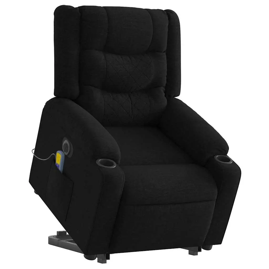 Electric Massage Recliner Chair Lift Function Black Fabric for Elderly Comfort